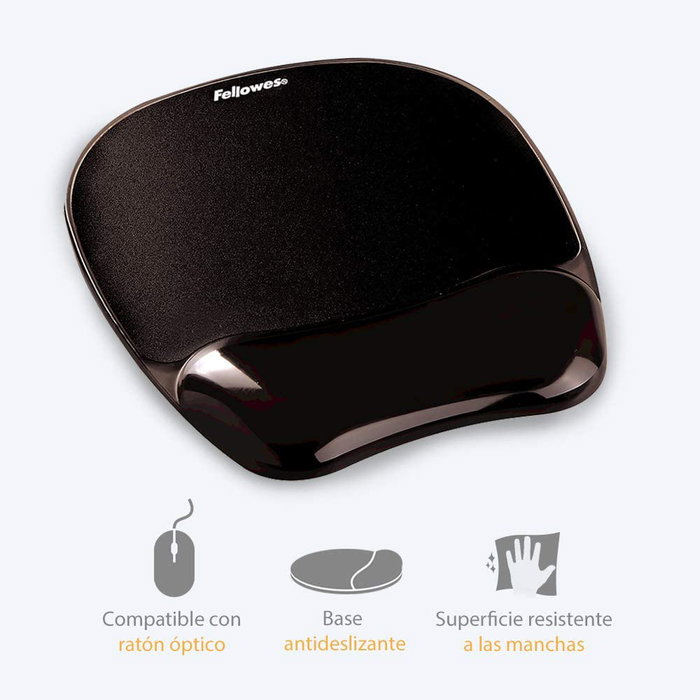 Fellowes Alfombrilla con Reposamuñecas de Gel Crystal Negro